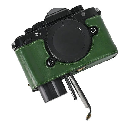 For Nikon Z f Tree Bark Leather Bottom Case Half Camera Cover with Battery Opening