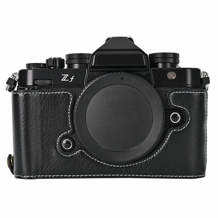 For Nikon Z f Tree Bark Leather Bottom Case Half Camera Cover with Battery Opening