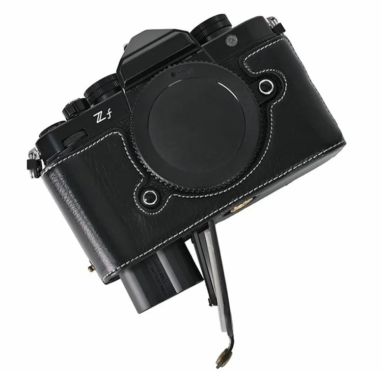 For Nikon Z f Tree Bark Leather Bottom Case Half Camera Cover with Battery Opening