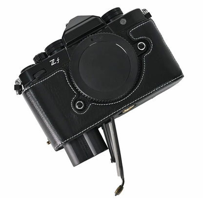 For Nikon Z f Tree Bark Leather Bottom Case Half Camera Cover with Battery Opening