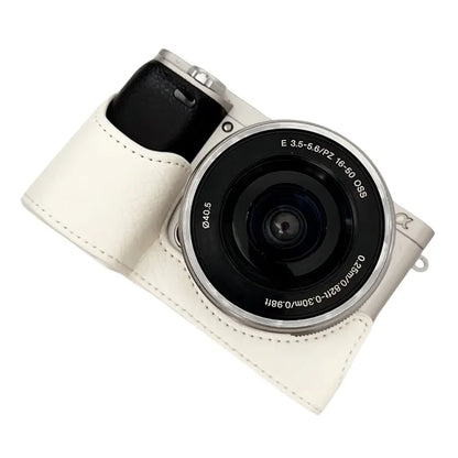 For Sony A6400  /  A6300  /  A6100  /  A6000 PU Leather Camera Bottom Cover Screw Hole Half Body Case