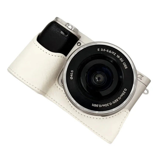 For Sony A6400  /  A6300  /  A6100  /  A6000 PU Leather Camera Bottom Cover Screw Hole Half Body Case
