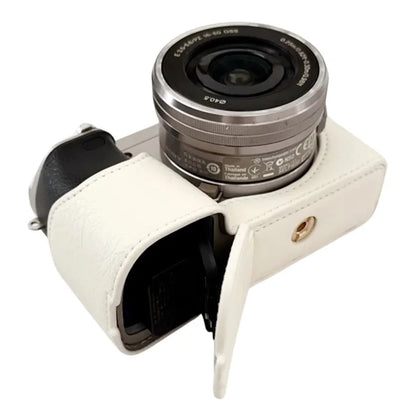 For Sony A6400  /  A6300  /  A6100  /  A6000 PU Leather Camera Bottom Cover Screw Hole Half Body Case