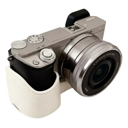 For Sony A6400  /  A6300  /  A6100  /  A6000 PU Leather Camera Bottom Cover Screw Hole Half Body Case