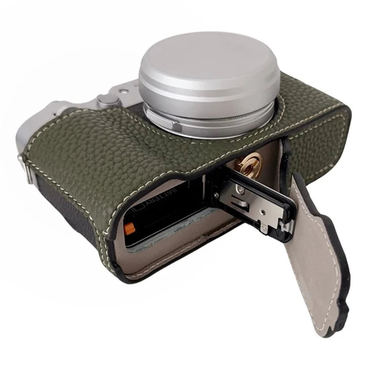 For Fujifilm X100VI Litchi Texture Leather Camera Bag Bottom Case Easy to Replace Battery