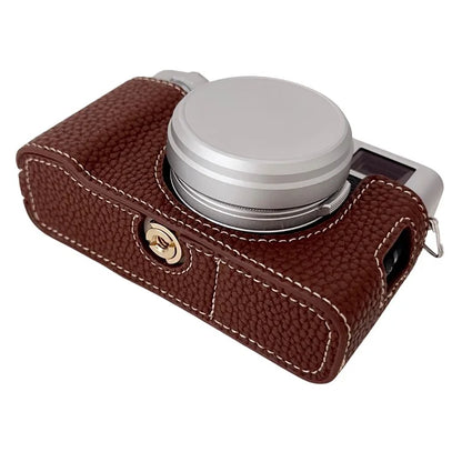 For Fujifilm X100VI Litchi Texture Leather Camera Bag Bottom Case Easy to Replace Battery