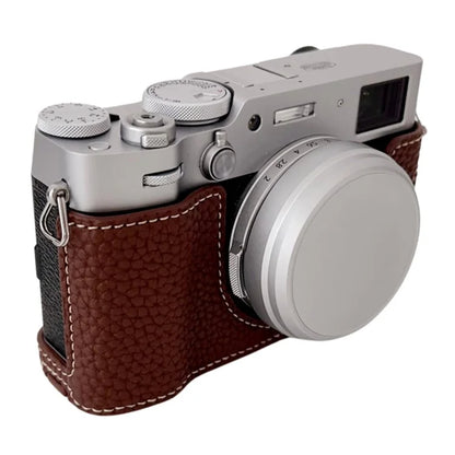 For Fujifilm X100VI Litchi Texture Leather Camera Bag Bottom Case Easy to Replace Battery