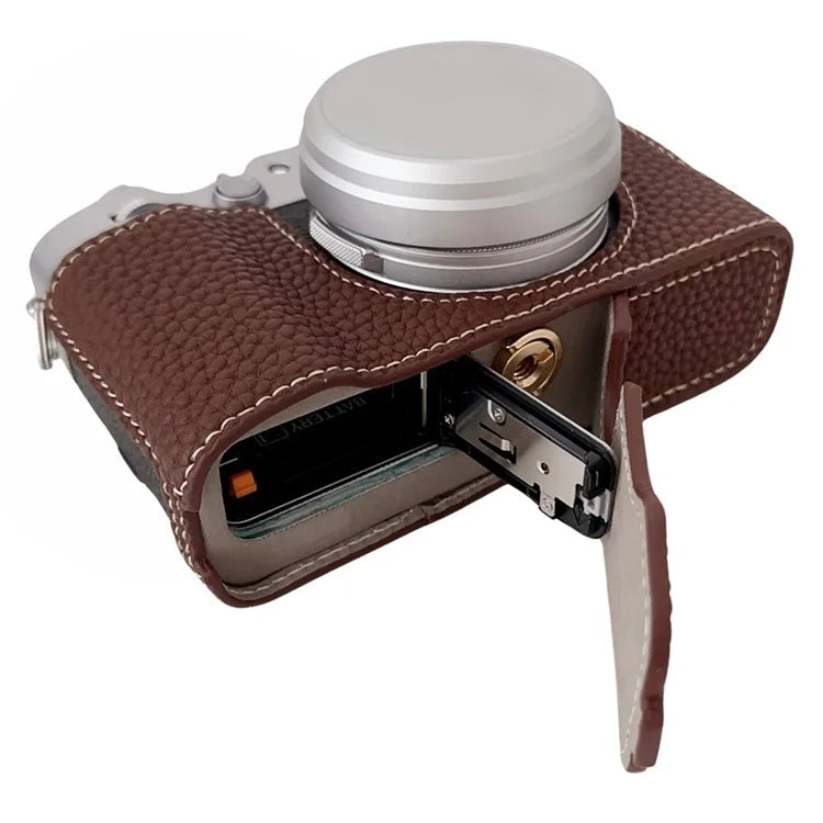 For Fujifilm X100VI Litchi Texture Leather Camera Bag Bottom Case Easy to Replace Battery