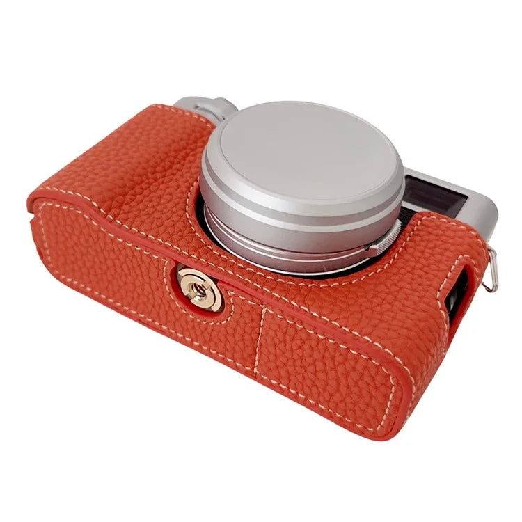 For Fujifilm X100VI Litchi Texture Leather Camera Bag Bottom Case Easy to Replace Battery
