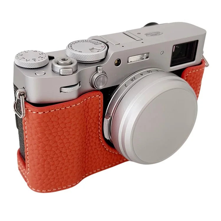For Fujifilm X100VI Litchi Texture Leather Camera Bag Bottom Case Easy to Replace Battery