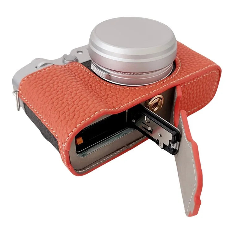 For Fujifilm X100VI Litchi Texture Leather Camera Bag Bottom Case Easy to Replace Battery