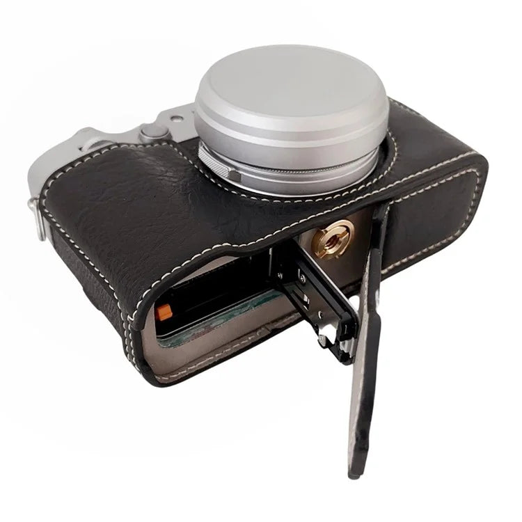For Fujifilm X100VI Buffalo Texture Leather Camera Bag Bottom Case Easy to Replace Battery