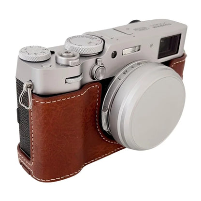 For Fujifilm X100VI Buffalo Texture Leather Camera Bag Bottom Case Easy to Replace Battery
