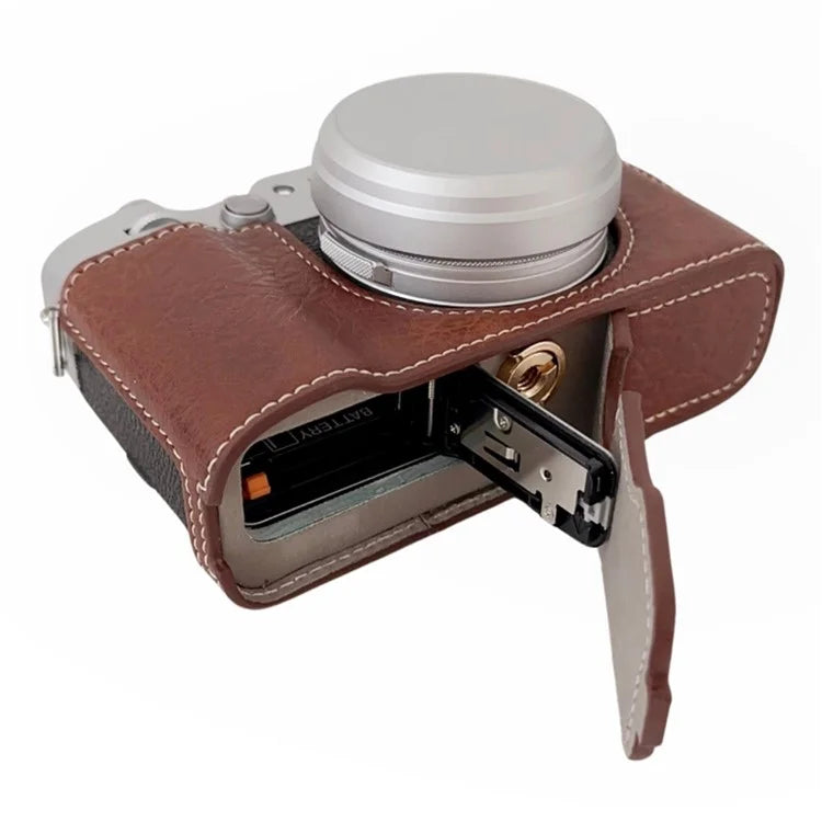 For Fujifilm X100VI Buffalo Texture Leather Camera Bag Bottom Case Easy to Replace Battery