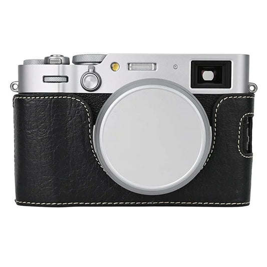 For Fujifilm X100VI Tree Grain PU Leather Camera Bottom Cover Half Body Case with Battery Opening