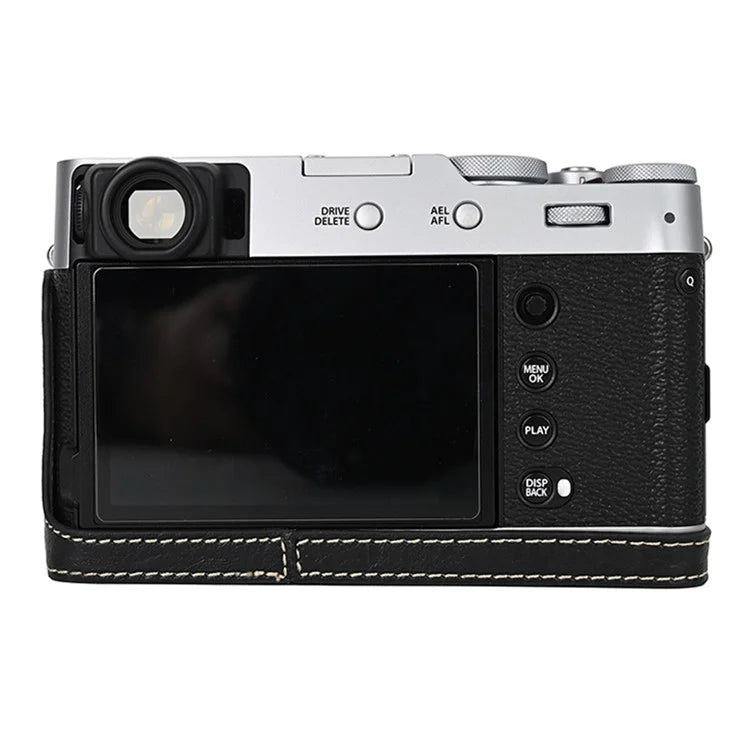 For Fujifilm X100VI Tree Grain PU Leather Camera Bottom Cover Half Body Case with Battery Opening