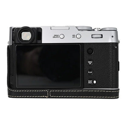 For Fujifilm X100VI Tree Grain PU Leather Camera Bottom Cover Half Body Case with Battery Opening