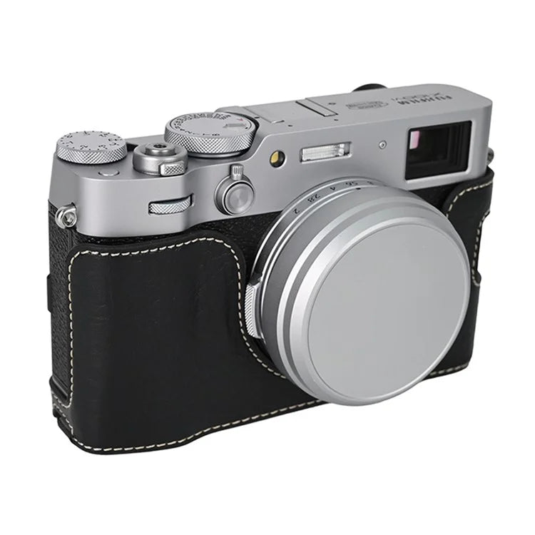 For Fujifilm X100VI Tree Grain PU Leather Camera Bottom Cover Half Body Case with Battery Opening