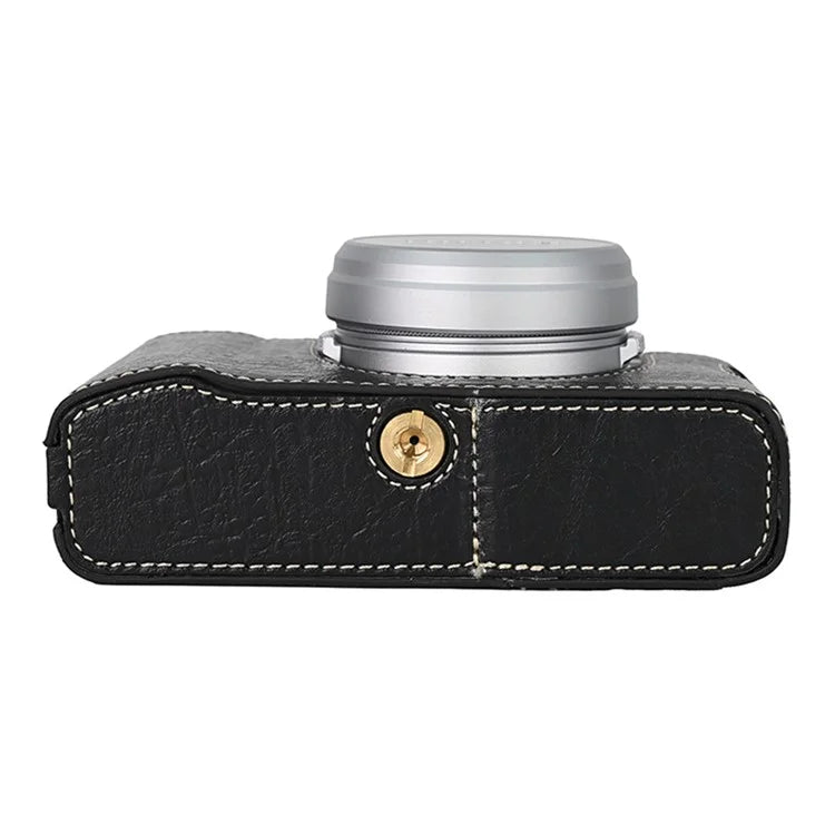 For Fujifilm X100VI Tree Grain PU Leather Camera Bottom Cover Half Body Case with Battery Opening