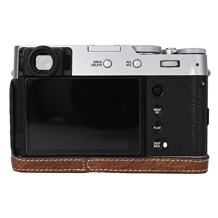 For Fujifilm X100VI Tree Grain PU Leather Camera Bottom Cover Half Body Case with Battery Opening