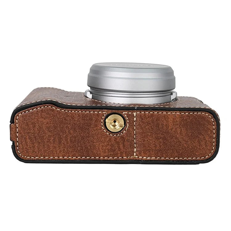 For Fujifilm X100VI Tree Grain PU Leather Camera Bottom Cover Half Body Case with Battery Opening