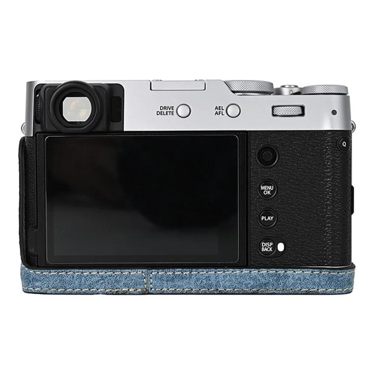 For Fujifilm X100VI Tree Grain PU Leather Camera Bottom Cover Half Body Case with Battery Opening