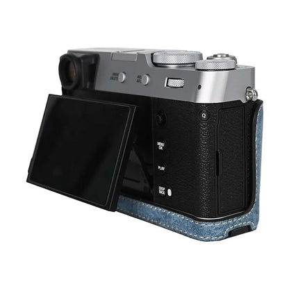 For Fujifilm X100VI Tree Grain PU Leather Camera Bottom Cover Half Body Case with Battery Opening