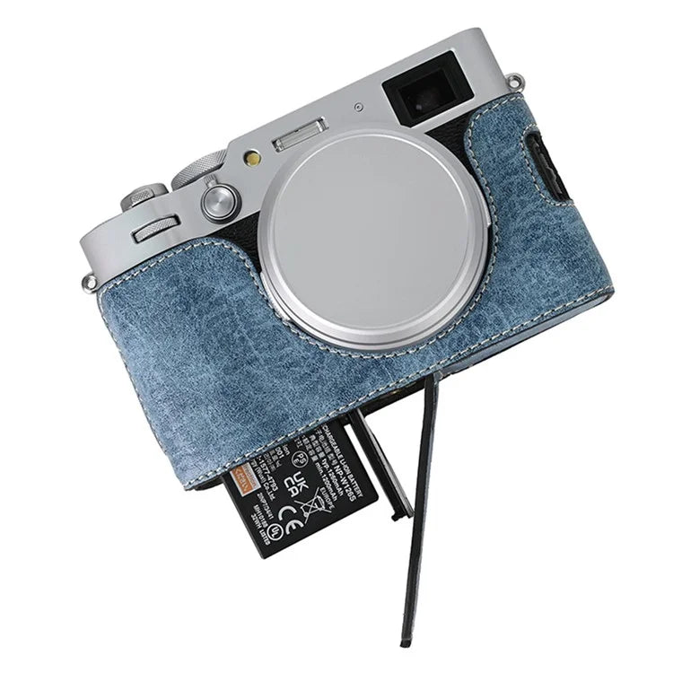 For Fujifilm X100VI Tree Grain PU Leather Camera Bottom Cover Half Body Case with Battery Opening