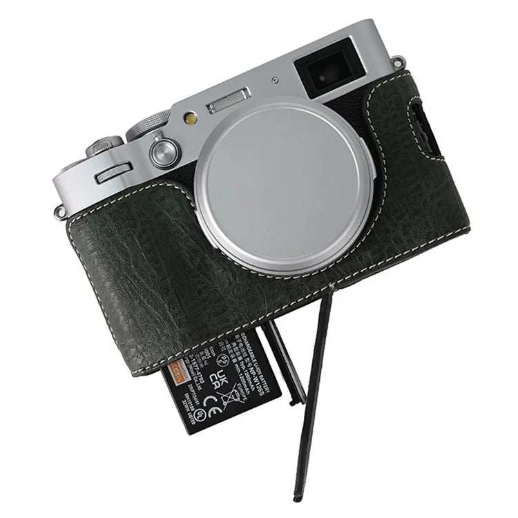 For Fujifilm X100VI Tree Grain PU Leather Camera Bottom Cover Half Body Case with Battery Openingish Green