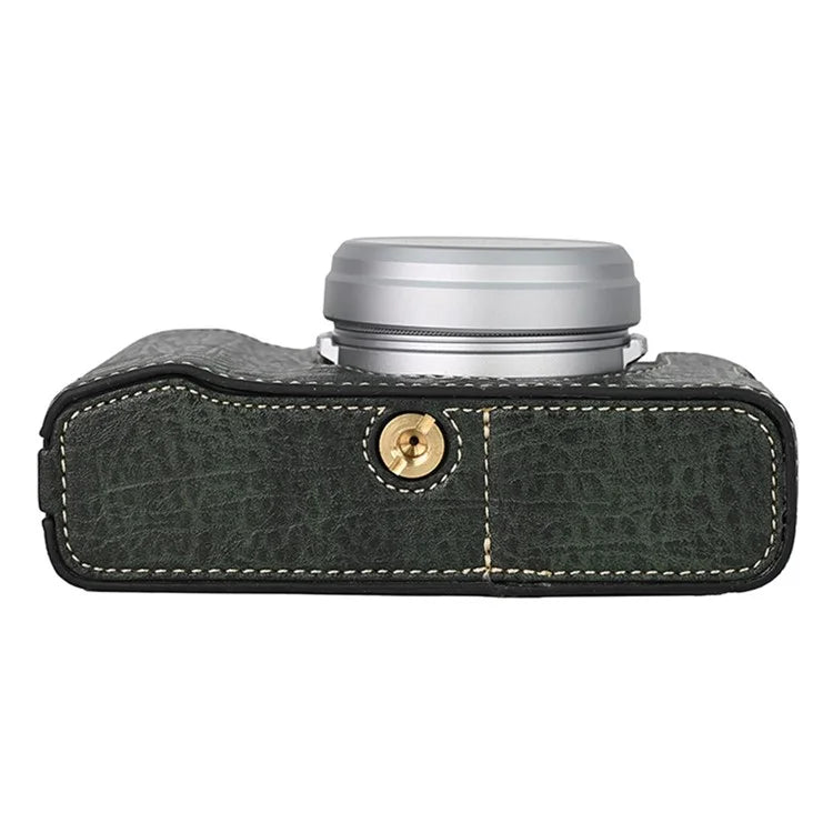 For Fujifilm X100VI Tree Grain PU Leather Camera Bottom Cover Half Body Case with Battery Openingish Green