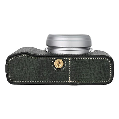 For Fujifilm X100VI Tree Grain PU Leather Camera Bottom Cover Half Body Case with Battery Openingish Green