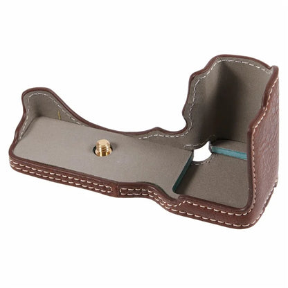 For Sony Alpha ZV-E10 Leather Camera Bottom Cover Buffalo Texture Half Body Case with Battery Opening