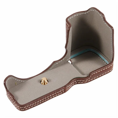 For Sony Alpha ZV-E10 Leather Camera Bottom Cover Buffalo Texture Half Body Case with Battery Opening