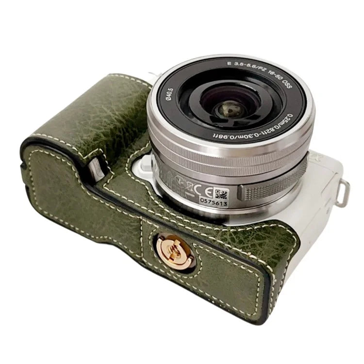 For Sony Alpha ZV-E10 Leather Camera Bottom Cover Buffalo Texture Half Body Case with Battery Opening