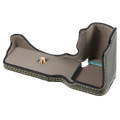 For Sony Alpha ZV-E10 Leather Camera Bottom Cover Buffalo Texture Half Body Case with Battery Opening