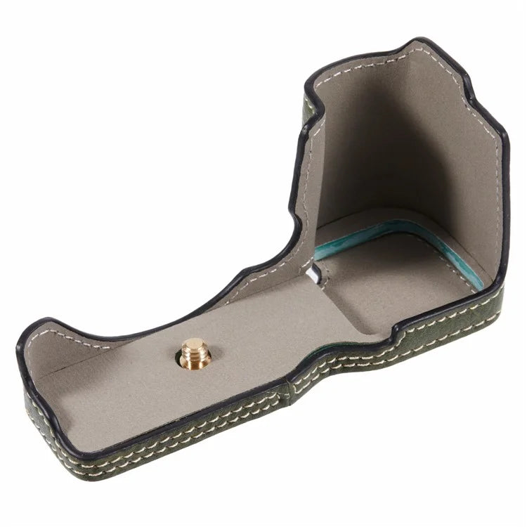 For Sony Alpha ZV-E10 Leather Camera Bottom Cover Buffalo Texture Half Body Case with Battery Opening