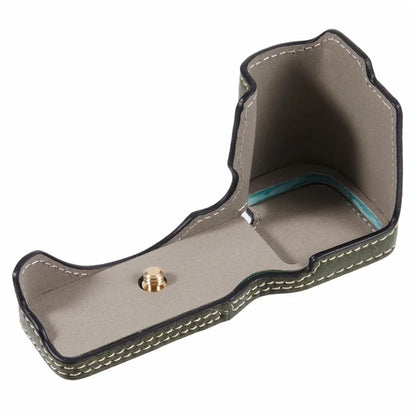 For Sony Alpha ZV-E10 Leather Camera Bottom Cover Buffalo Texture Half Body Case with Battery Opening