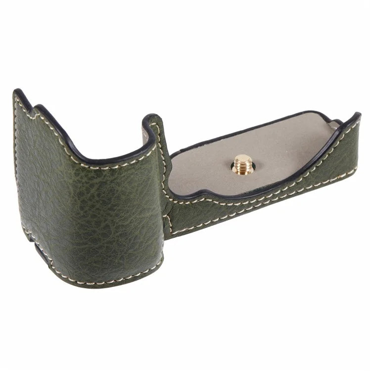 For Sony Alpha ZV-E10 Leather Camera Bottom Cover Buffalo Texture Half Body Case with Battery Opening