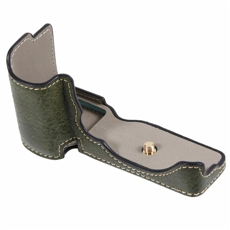 For Sony Alpha ZV-E10 Leather Camera Bottom Cover Buffalo Texture Half Body Case with Battery Opening