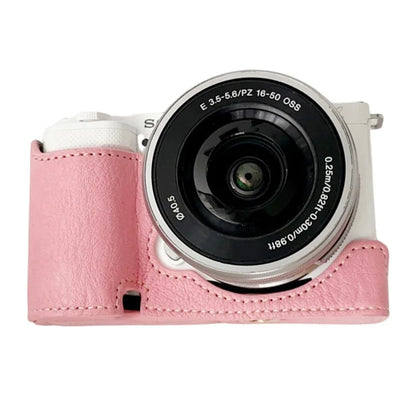 For Sony Alpha ZV-E10 Leather Camera Bottom Cover Buffalo Texture Half Body Case with Battery Opening