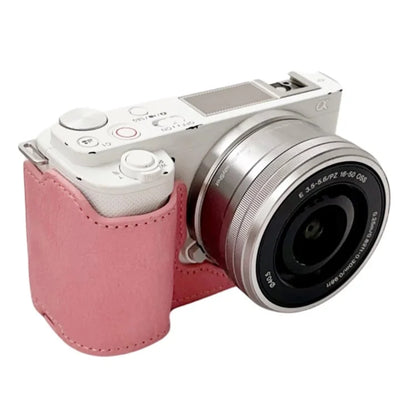 For Sony Alpha ZV-E10 Leather Camera Bottom Cover Buffalo Texture Half Body Case with Battery Opening