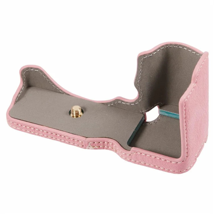 For Sony Alpha ZV-E10 Leather Camera Bottom Cover Buffalo Texture Half Body Case with Battery Opening