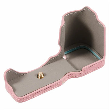 For Sony Alpha ZV-E10 Leather Camera Bottom Cover Buffalo Texture Half Body Case with Battery Opening