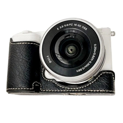 For Sony Alpha ZV-E10 Leather Camera Bottom Cover Buffalo Texture Half Body Case with Battery Opening