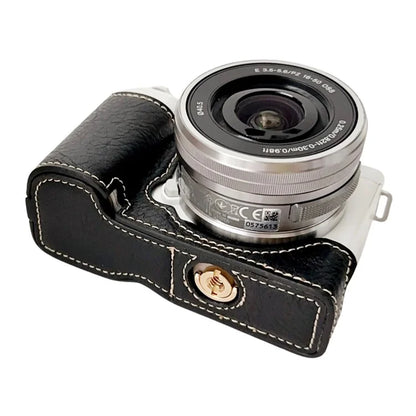 For Sony Alpha ZV-E10 Leather Camera Bottom Cover Buffalo Texture Half Body Case with Battery Opening