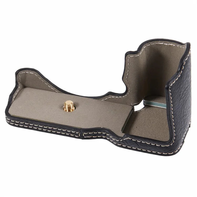 For Sony Alpha ZV-E10 Leather Camera Bottom Cover Buffalo Texture Half Body Case with Battery Opening