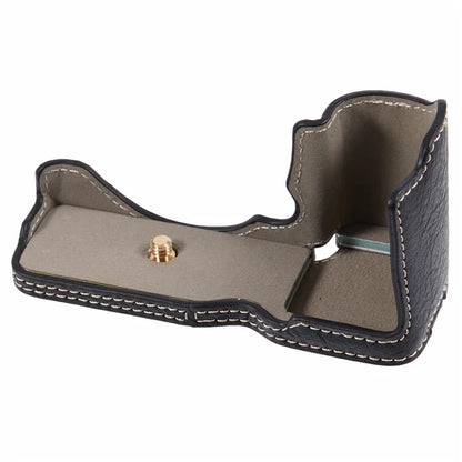 For Sony Alpha ZV-E10 Leather Camera Bottom Cover Buffalo Texture Half Body Case with Battery Opening