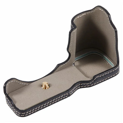For Sony Alpha ZV-E10 Leather Camera Bottom Cover Buffalo Texture Half Body Case with Battery Opening