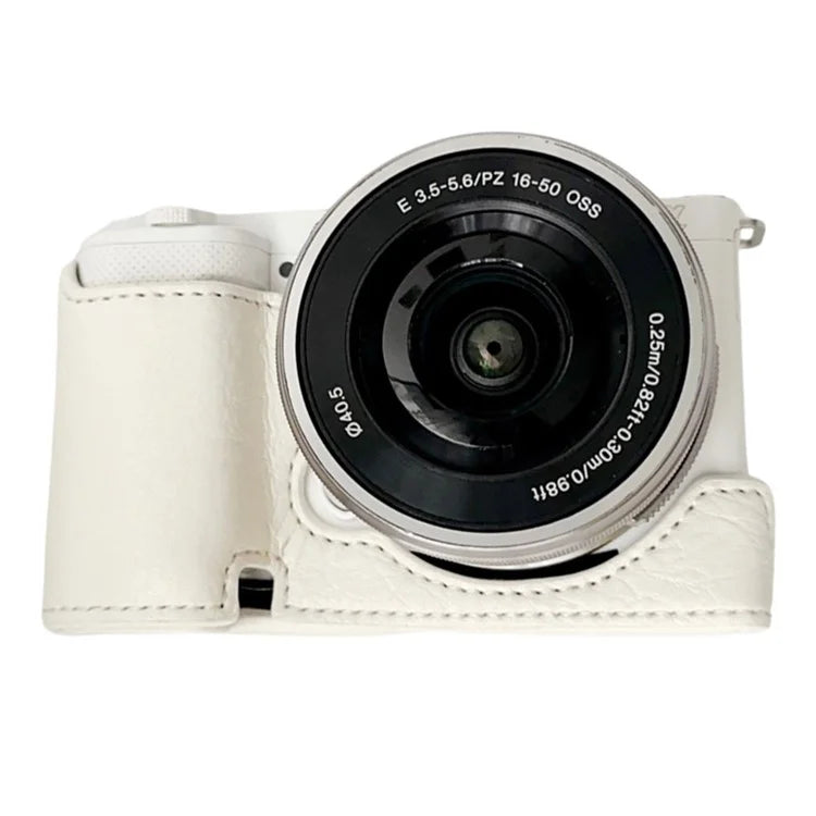 For Sony Alpha ZV-E10 Leather Camera Bottom Cover Buffalo Texture Half Body Case with Battery Opening