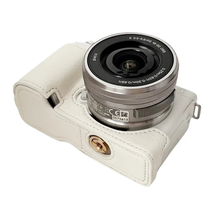 For Sony Alpha ZV-E10 Leather Camera Bottom Cover Buffalo Texture Half Body Case with Battery Opening